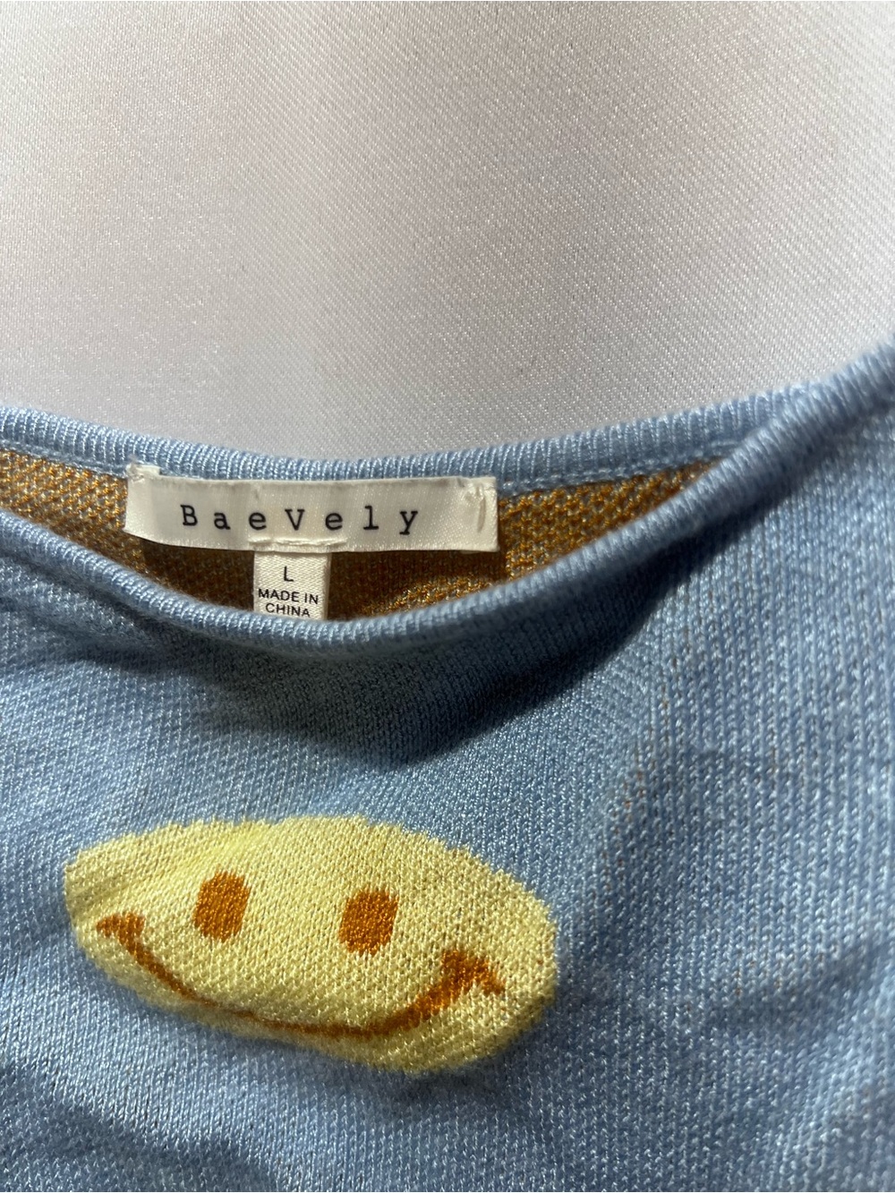 Baevley Blue Smiley Face Knit Crop Cami Top Size L Y2K - Picture 4 of 5